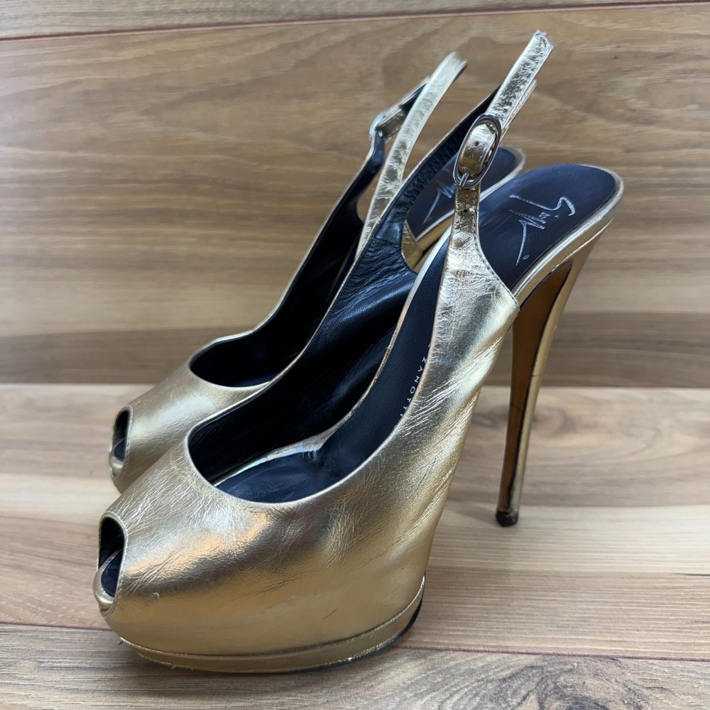 Giuseppe Zanotti Slingback Y2K Heels 6.5 EU 36.5 Bronze‎ Platform Peep Toe Pumps